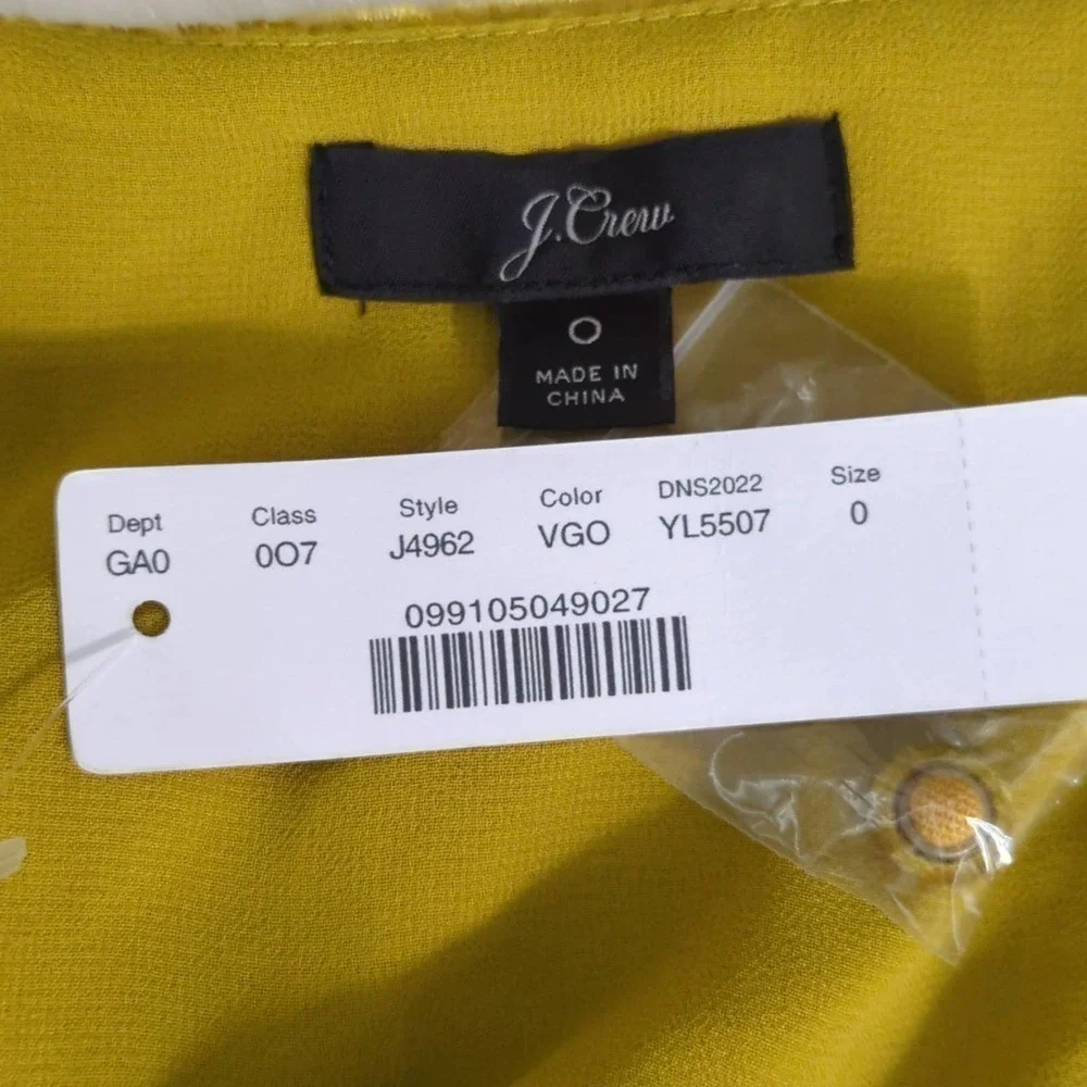 J.Crew Faux-Wrap Blouse Top‎ Drapey Velvet Waist Tie Balloon Sleeve Yellow 0